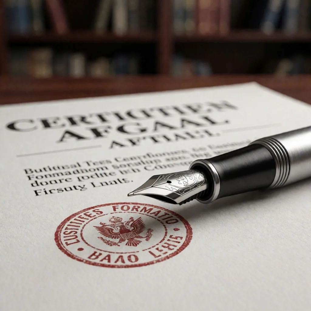 Documento legal con certificaciones profesionales