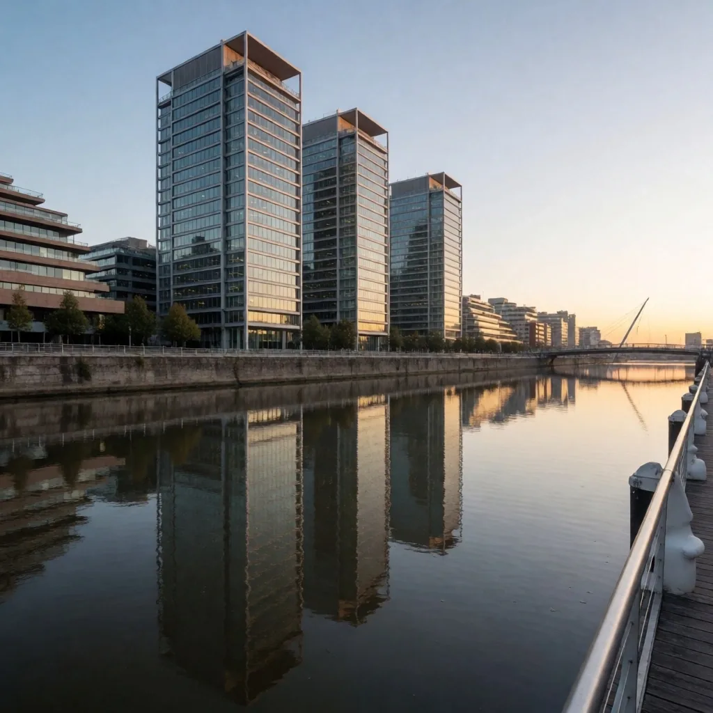 Vista aérea del distrito financiero de Buenos Aires al amanecer